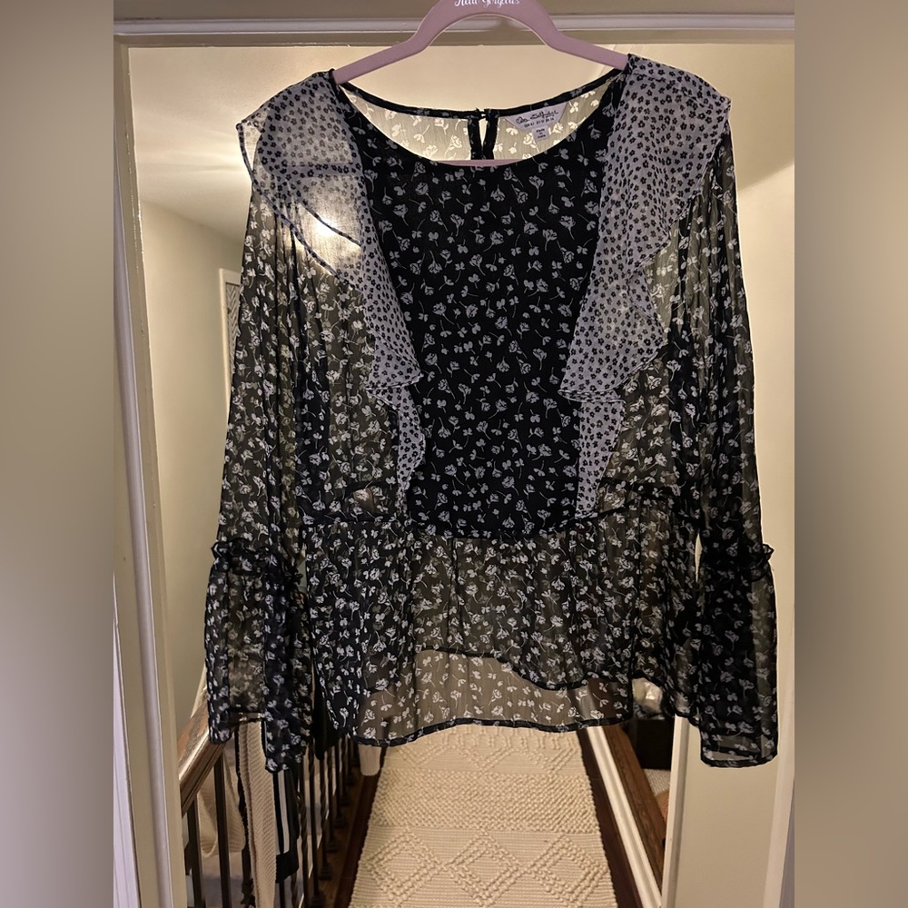 Miss Selfridge Sheer Ruffle Floral Blouse